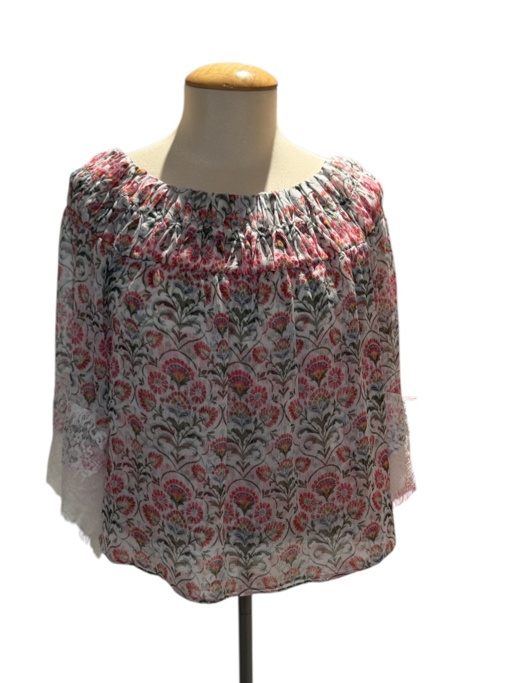 MISA LOS ANGELES floral boat neck/off the shoulder long sleeve top - xs